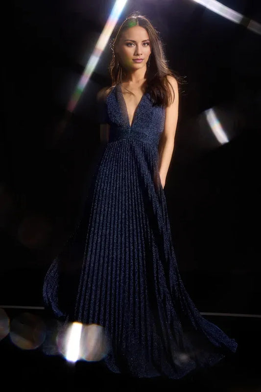 Gorgeous for women A-Line/Princess Plunging V-Neck Glitter Pleated Maxi Dress Prom Dress