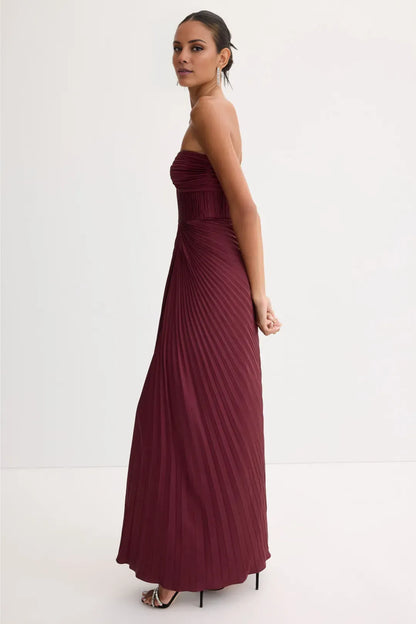 Gorgeous for women A-Line/Princess Strapless Ruched Pleated Satin Maxi Dress Prom Dress