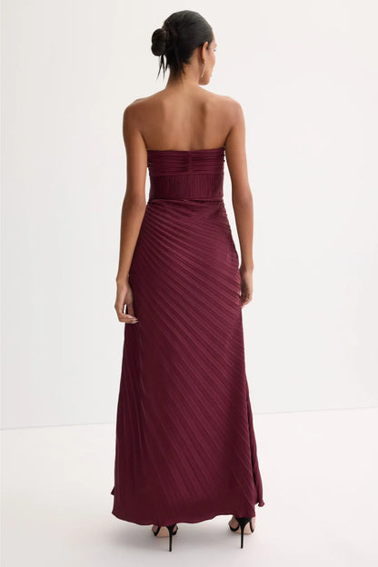 Gorgeous for women A-Line/Princess Strapless Ruched Pleated Satin Maxi Dress Prom Dress