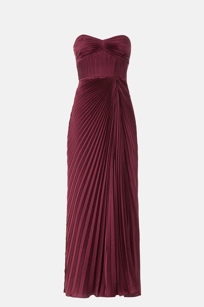 Gorgeous for women A-Line/Princess Strapless Ruched Pleated Satin Maxi Dress Prom Dress