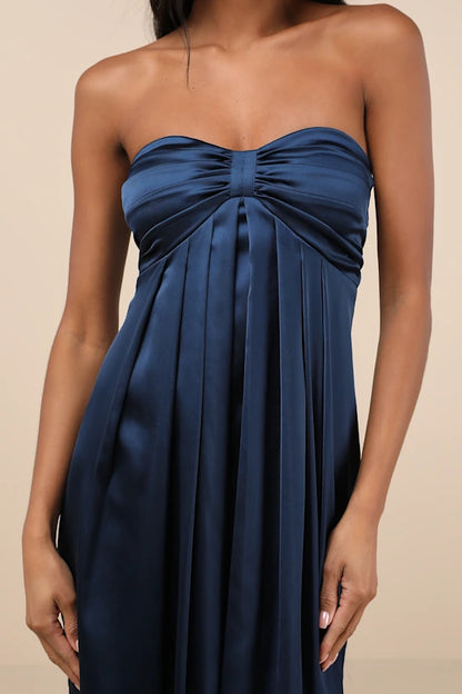 Gorgeous for women A-Line/Princess Strapless Ruched Satin Maxi Dress (Plus Size) Prom Dress