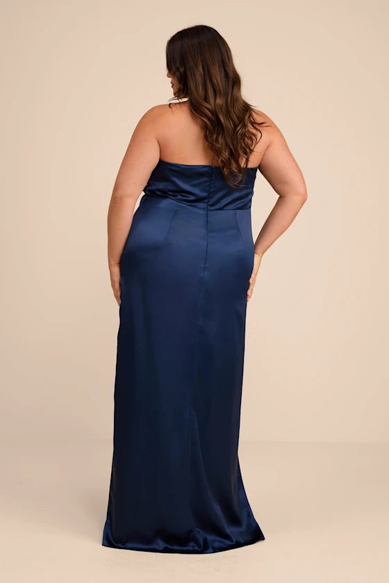 Gorgeous for women A-Line/Princess Strapless Ruched Satin Maxi Dress (Plus Size) Prom Dress