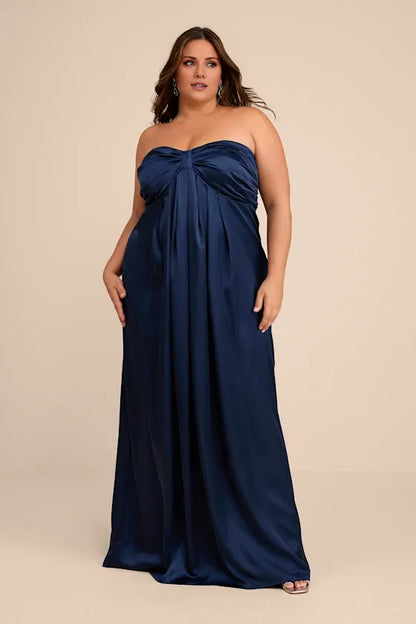 Gorgeous for women A-Line/Princess Strapless Ruched Satin Maxi Dress (Plus Size) Prom Dress