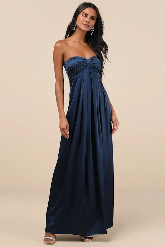 Gorgeous for women A-Line/Princess Strapless Ruched Satin Maxi Dress (Plus Size) Prom Dress