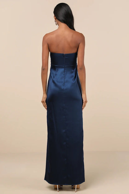 Gorgeous for women A-Line/Princess Strapless Ruched Satin Maxi Dress (Plus Size) Prom Dress