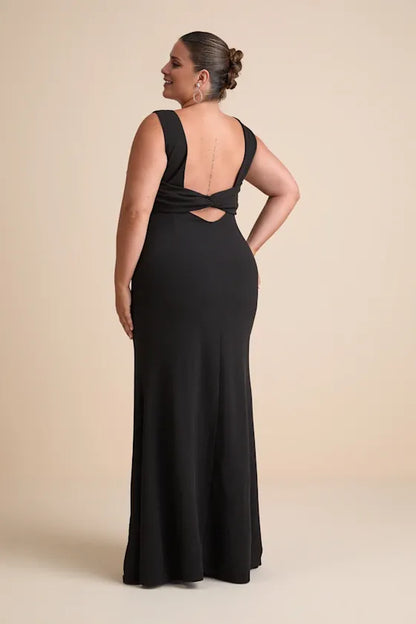 Gorgeous for women Black Crepe Sleeveless Twist-Back Cutout Mermaid Maxi Dress Prom Dress (Plus Size Available)