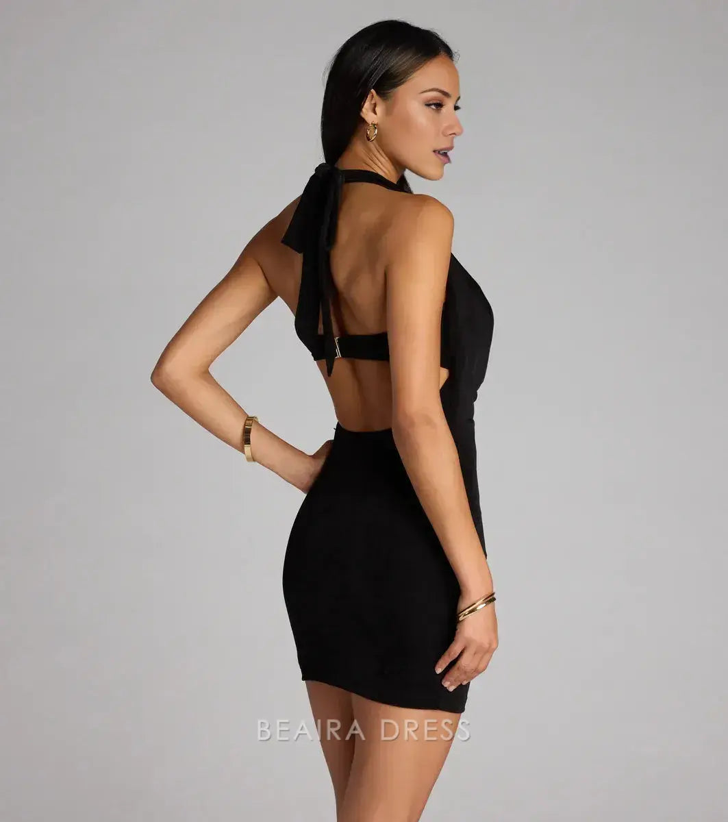 Gorgeous for women Halter Neck Cutout Ring-Accent Bodycon Mini Dress Prom Dress