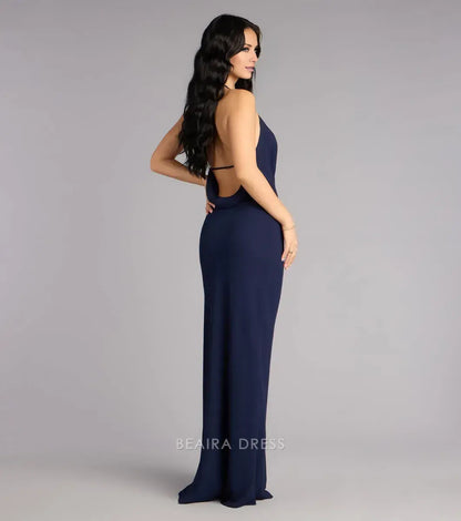 Gorgeous for women Halter Neck Plunging V-Neck Open Back Sheath Maxi Dress Prom Dress