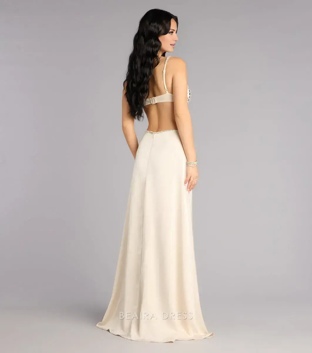 Gorgeous for women Halter Neck Sequin Cutout Satin Maxi Dress Prom Dress