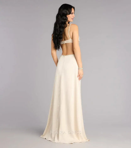 Gorgeous for women Halter Neck Sequin Cutout Satin Maxi Dress Prom Dress