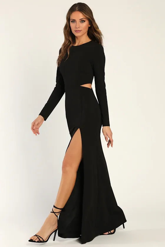 Gorgeous for women Long Sleeve Cutout High-Slit Mermaid Maxi Dress Prom Dress