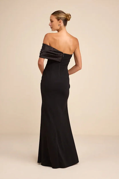 Gorgeous for women Off-the-Shoulder Draped Satin High-Slit Mermaid Maxi Dress Prom Dress