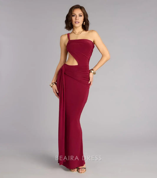 Gorgeous for women One-Shoulder Cutout Draped Mermaid Maxi Dress Prom Dress