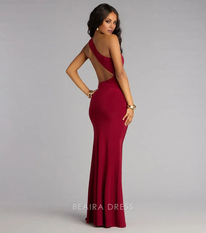 Gorgeous for women One-Shoulder Open-Back Buckle-Accent Mermaid Maxi Dress Prom Dress