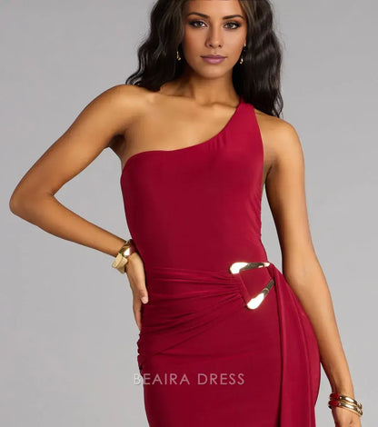 Gorgeous for women One-Shoulder Open-Back Buckle-Accent Mermaid Maxi Dress Prom Dress