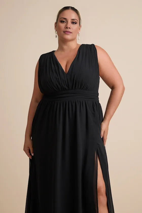 Gorgeous for women Sleeveless Plunging V-Neck Chiffon High-Slit Maxi Dress (Plus Size) Prom Dress