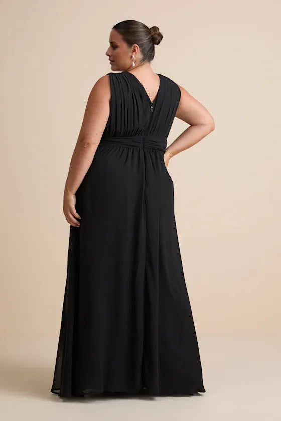 Gorgeous for women Sleeveless Plunging V-Neck Chiffon High-Slit Maxi Dress (Plus Size) Prom Dress