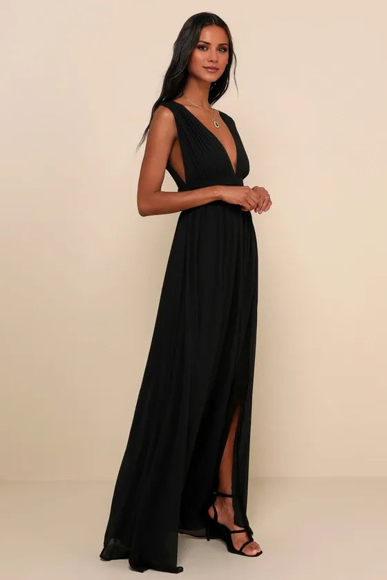 Gorgeous for women Sleeveless Plunging V-Neck Chiffon High-Slit Maxi Dress (Plus Size) Prom Dress