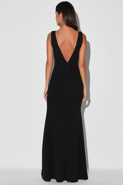 Gorgeous for women Sleeveless Sequin-Trimmed Plunging V-Mermaid Maxi Dress Prom Dress