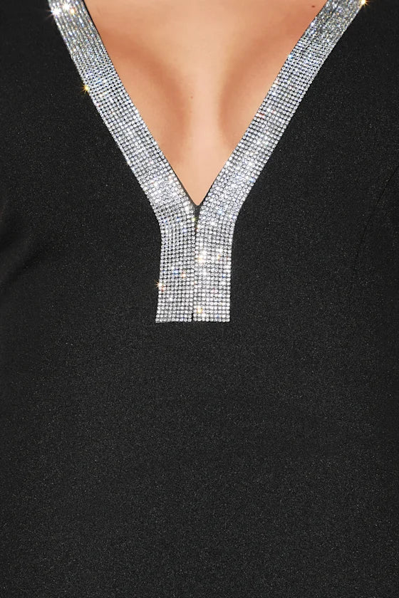 Gorgeous for women Sleeveless Sequin-Trimmed Plunging V-Mermaid Maxi Dress Prom Dress