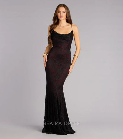 Gorgeous for women Spaghetti Strap Lace Cutout Mermaid Maxi Dress Prom Dress