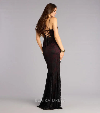 Gorgeous for women Spaghetti Strap Lace Cutout Mermaid Maxi Dress Prom Dress