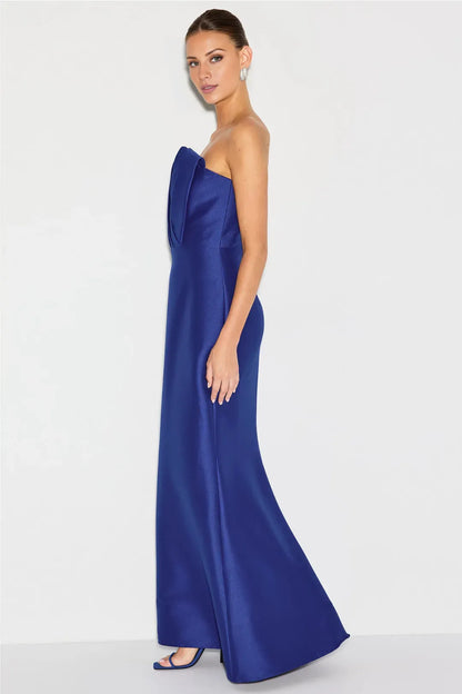 Gorgeous for women Strapless Pleated Bodice Satin Mermaid Maxi Dress Prom Dress