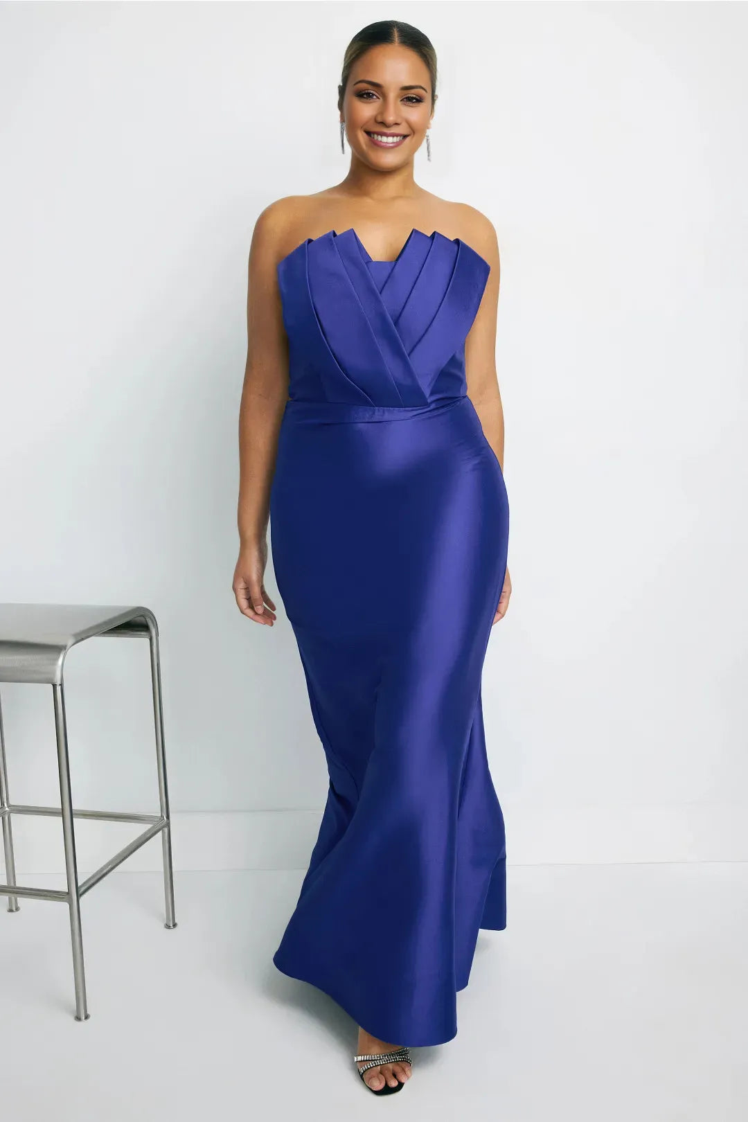 Gorgeous for women Strapless Pleated Bodice Satin Mermaid Maxi Dress Prom Dress