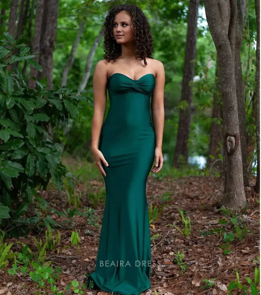 Gorgeous for women Strapless Twisted Bodice Open Back Mermaid Satin Maxi Dress Prom Dress