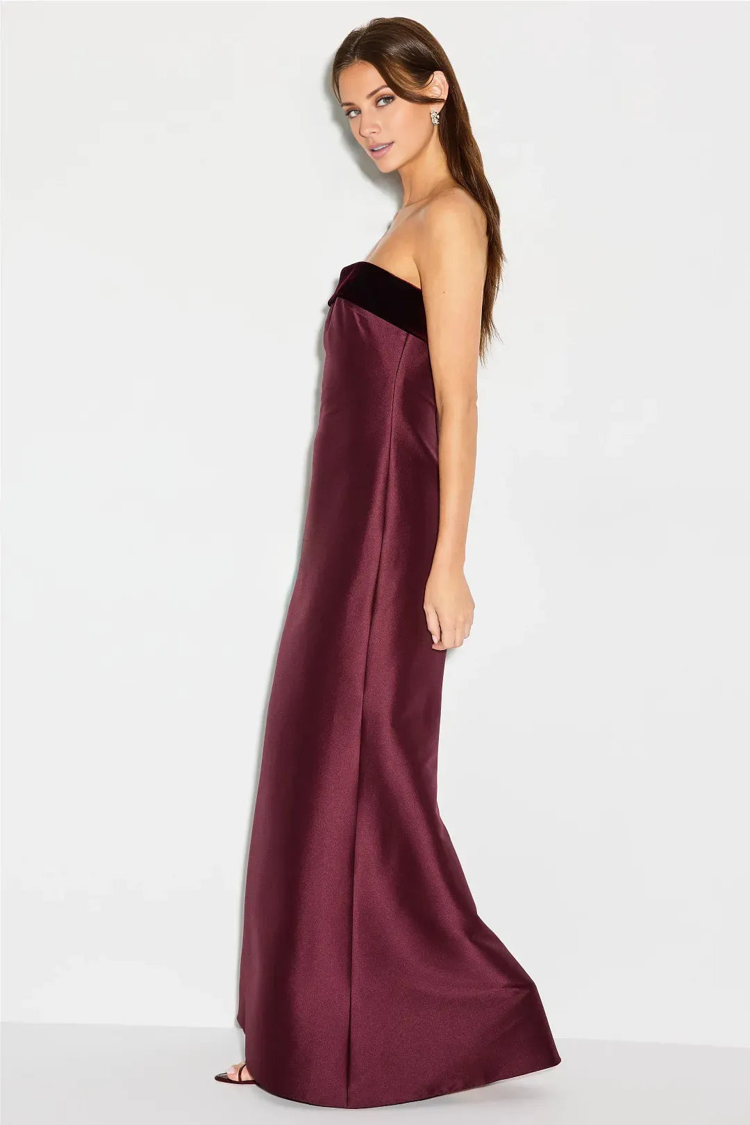 Gorgeous for women Strapless Velvet-Accent Satin Mermaid Maxi Dress Prom Dress