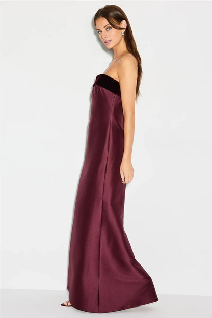 Gorgeous for women Strapless Velvet-Accent Satin Mermaid Maxi Dress Prom Dress