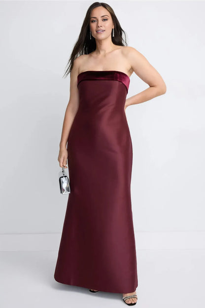 Gorgeous for women Strapless Velvet-Accent Satin Mermaid Maxi Dress Prom Dress