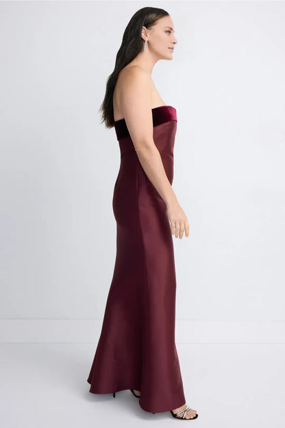Gorgeous for women Strapless Velvet-Accent Satin Mermaid Maxi Dress Prom Dress