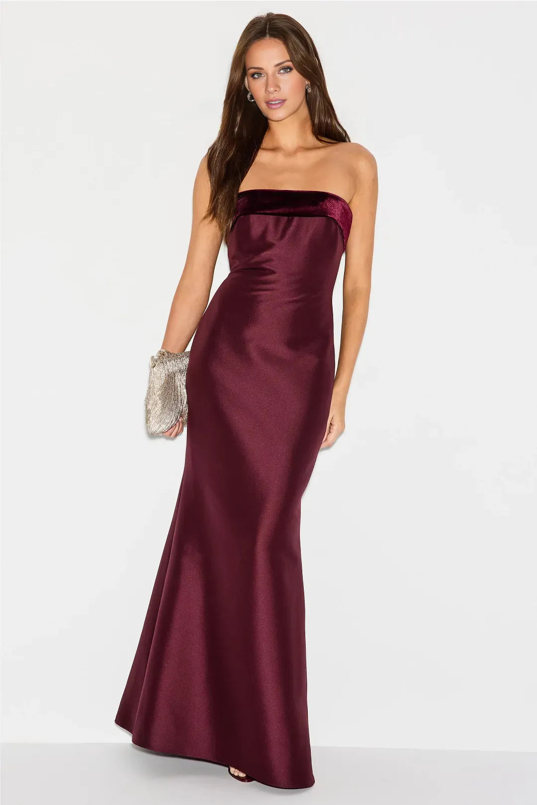 Gorgeous for women Strapless Velvet-Accent Satin Mermaid Maxi Dress Prom Dress