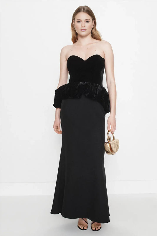 Gorgeous for women Strapless Velvet Peplum Satin Mermaid Maxi Dress Prom Dress