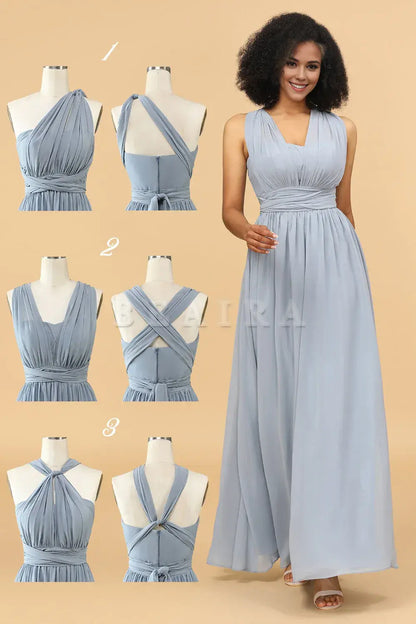Beaira Grey Blue A Line Convertible Chiffon Floor-Length Bridesmaid Dress Bridesmaid dress shop
