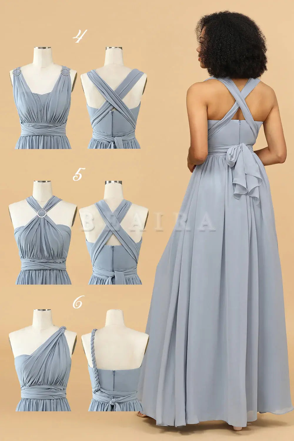 Beaira Grey Blue A Line Convertible Chiffon Floor-Length Bridesmaid Dress Bridesmaid dress shop