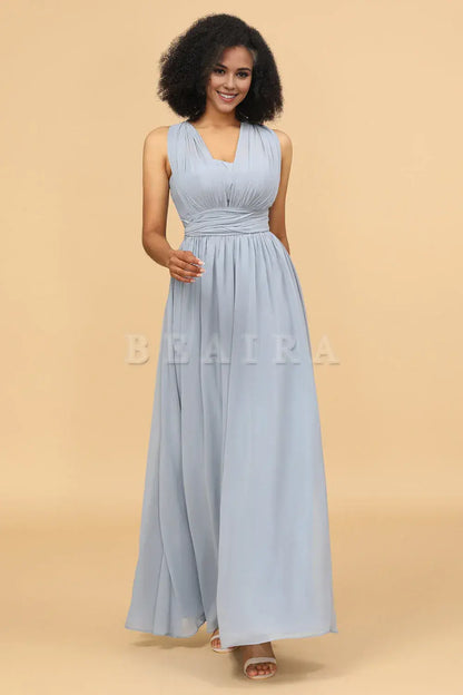 Beaira Grey Blue A Line Convertible Chiffon Floor-Length Bridesmaid Dress Bridesmaid dress shop