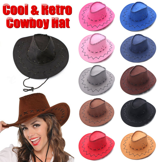 Beaira Western Cowboy Hat for Men Women Kids Fedora Outdoor Wide Brim Faux Leather Summer Wide Brim Beach Travel Cap Black White Pink