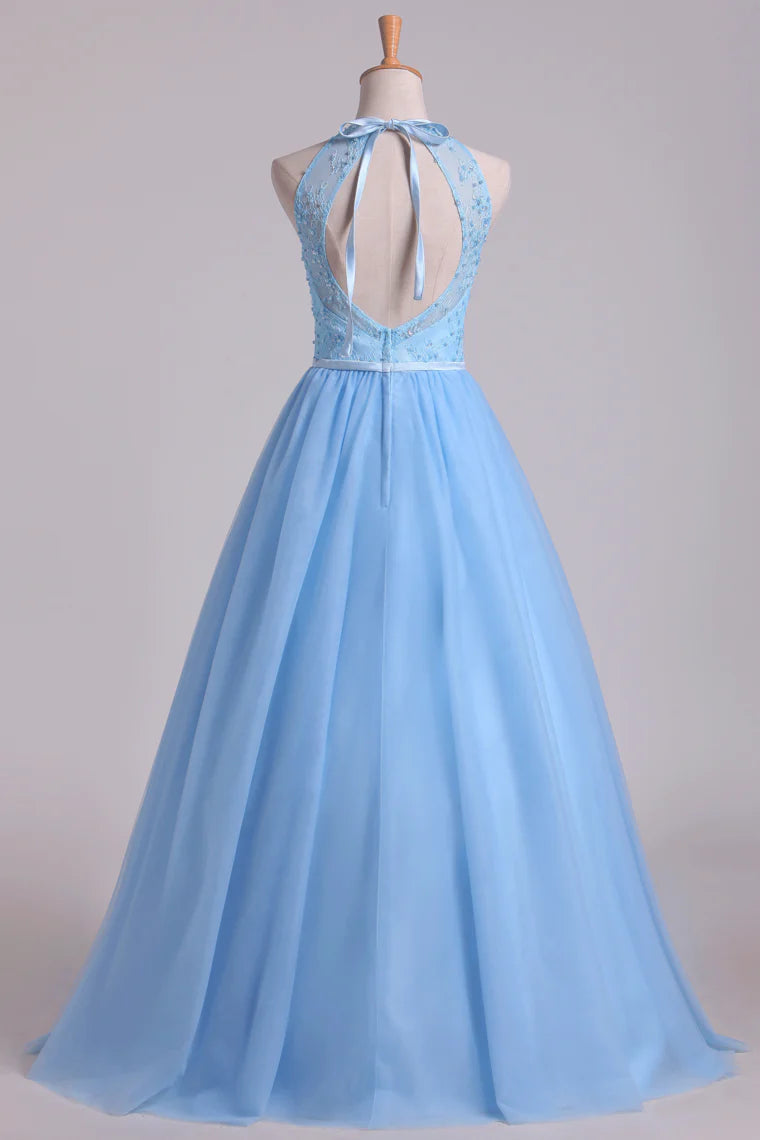 Halter A Line/Princess Party Dresses With Long Tulle Skirt