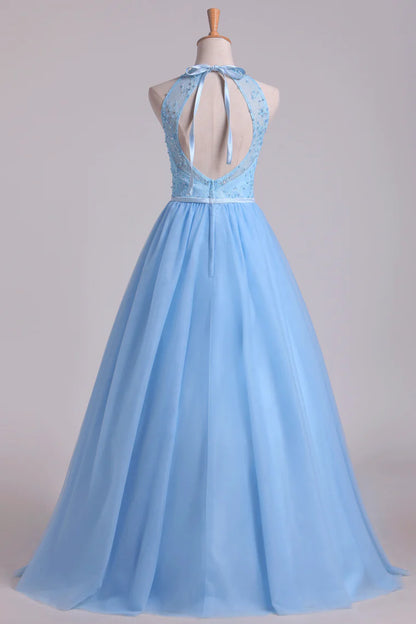 Halter A Line/Princess Party Dresses With Long Tulle Skirt