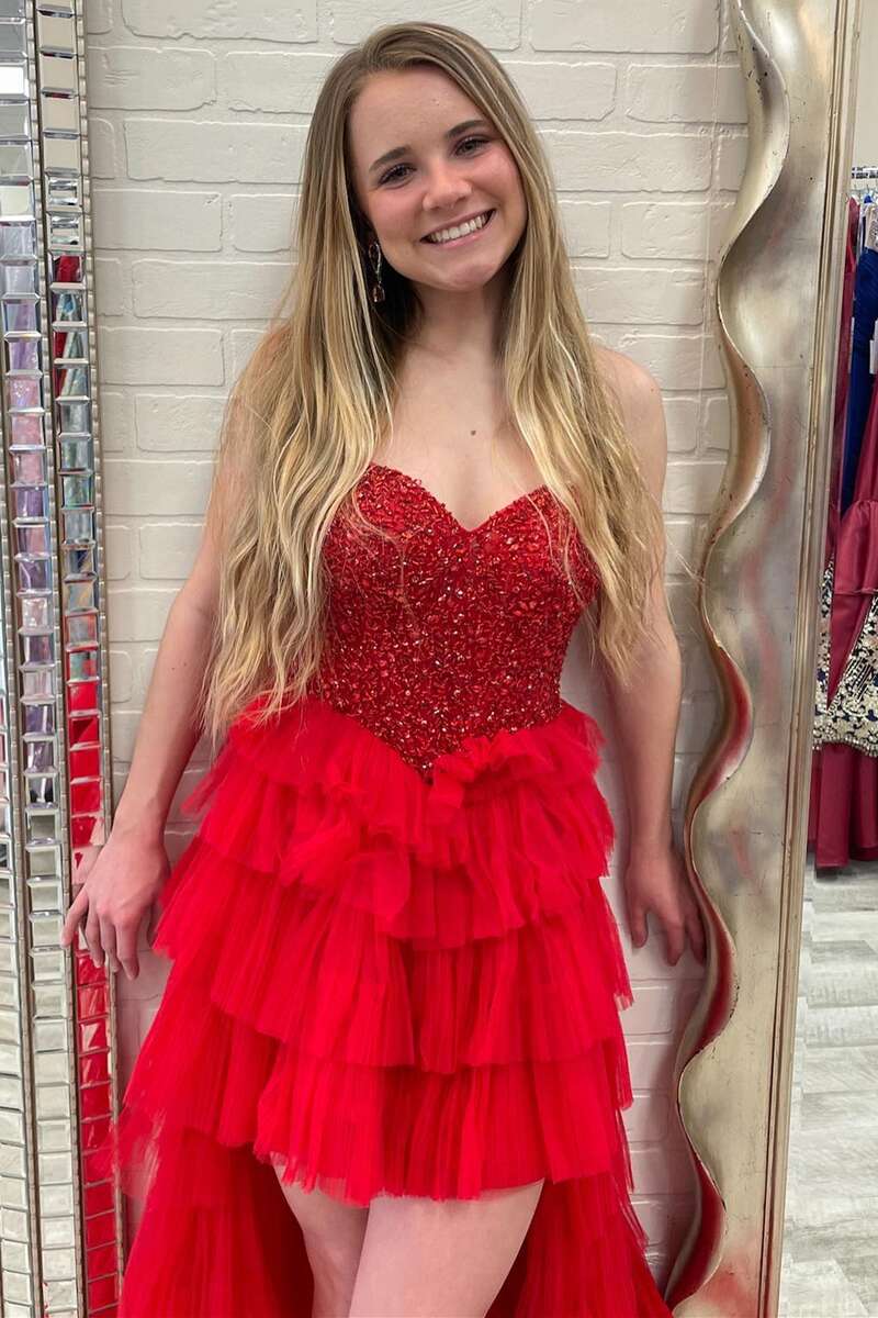 A Line Prom Dresses Tulle Sweetheart With Beadings