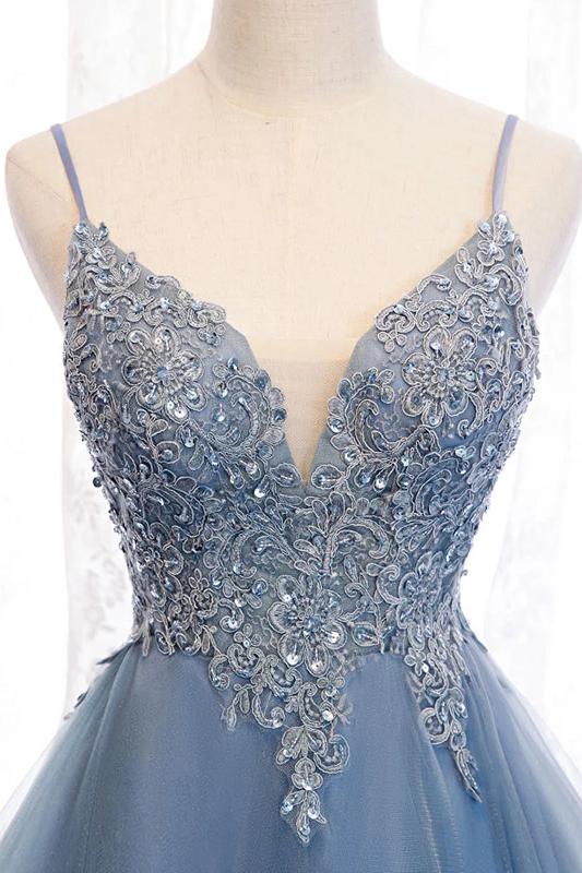 High Low Spaghetti Straps Tulle Homecoming Dresses with Appliques