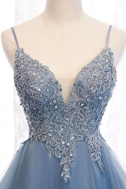 High Low Spaghetti Straps Tulle Homecoming Dresses with Appliques
