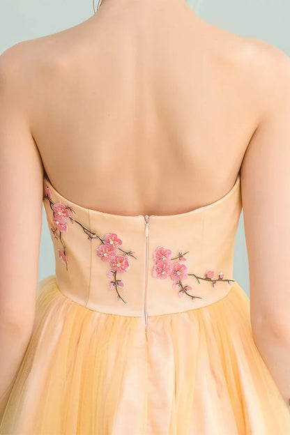 A Line Appliques Bodice Flowing Satin Prom Dress