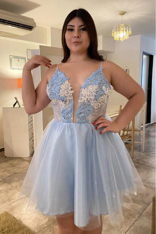 Homecoming Dresses A Line Spaghetti Straps Tulle With Beads And Applique