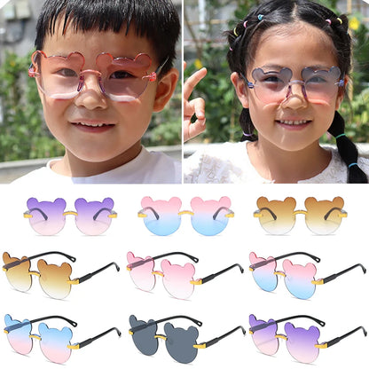 Beaira Hot Sale!Children Cute Cartoon Bear Shape Sunglasses Boy Girls Summer Anti-UV UV400 Rimless Sun Glasses Kids Outdoor Sun Glasses