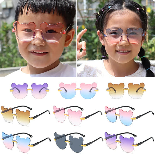 Beaira Hot Sale!Children Cute Cartoon Bear Shape Sunglasses Boy Girls Summer Anti-UV UV400 Rimless Sun Glasses Kids Outdoor Sun Glasses