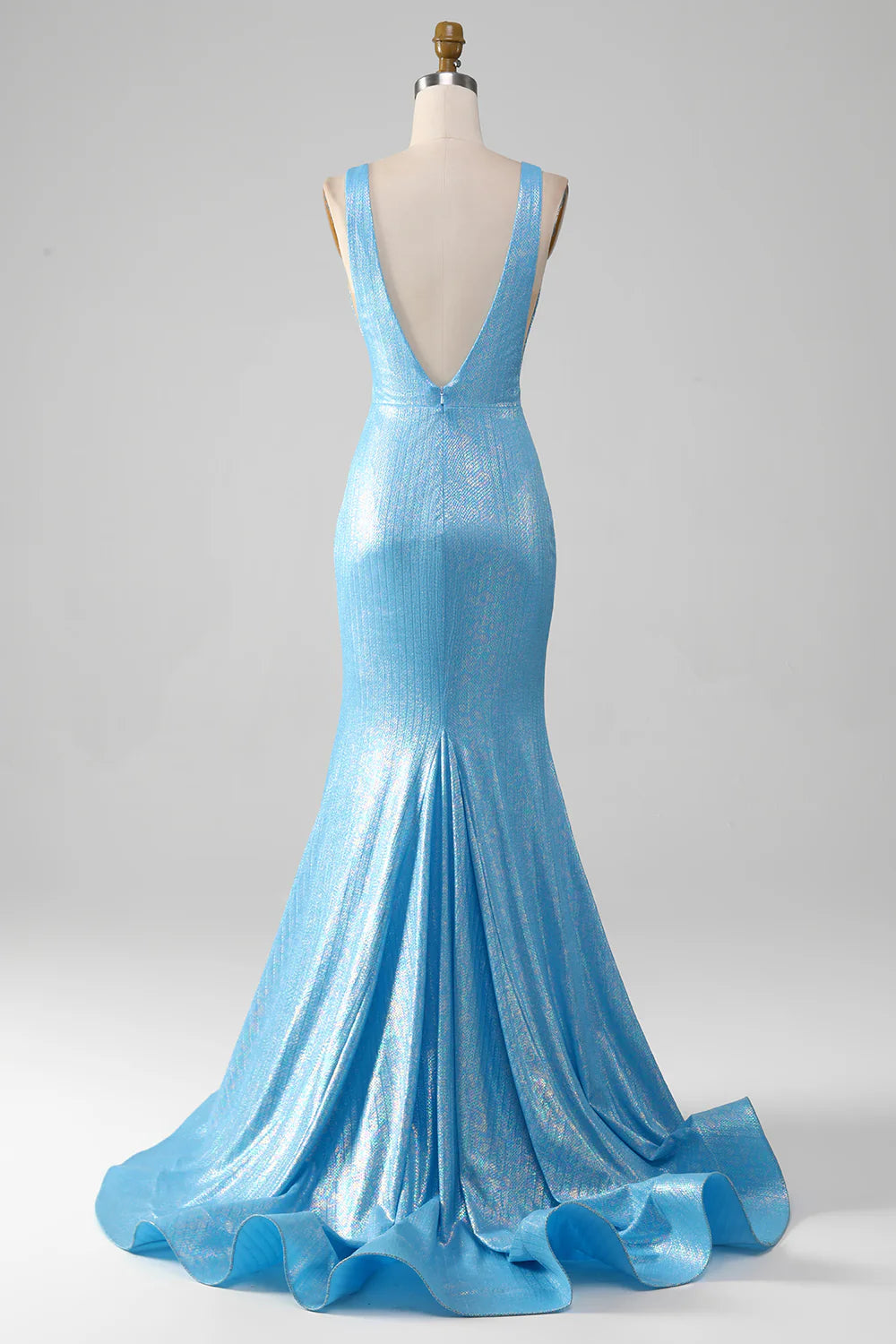 Beaira Glitter Blue V-neck Mermaid Prom Dress
