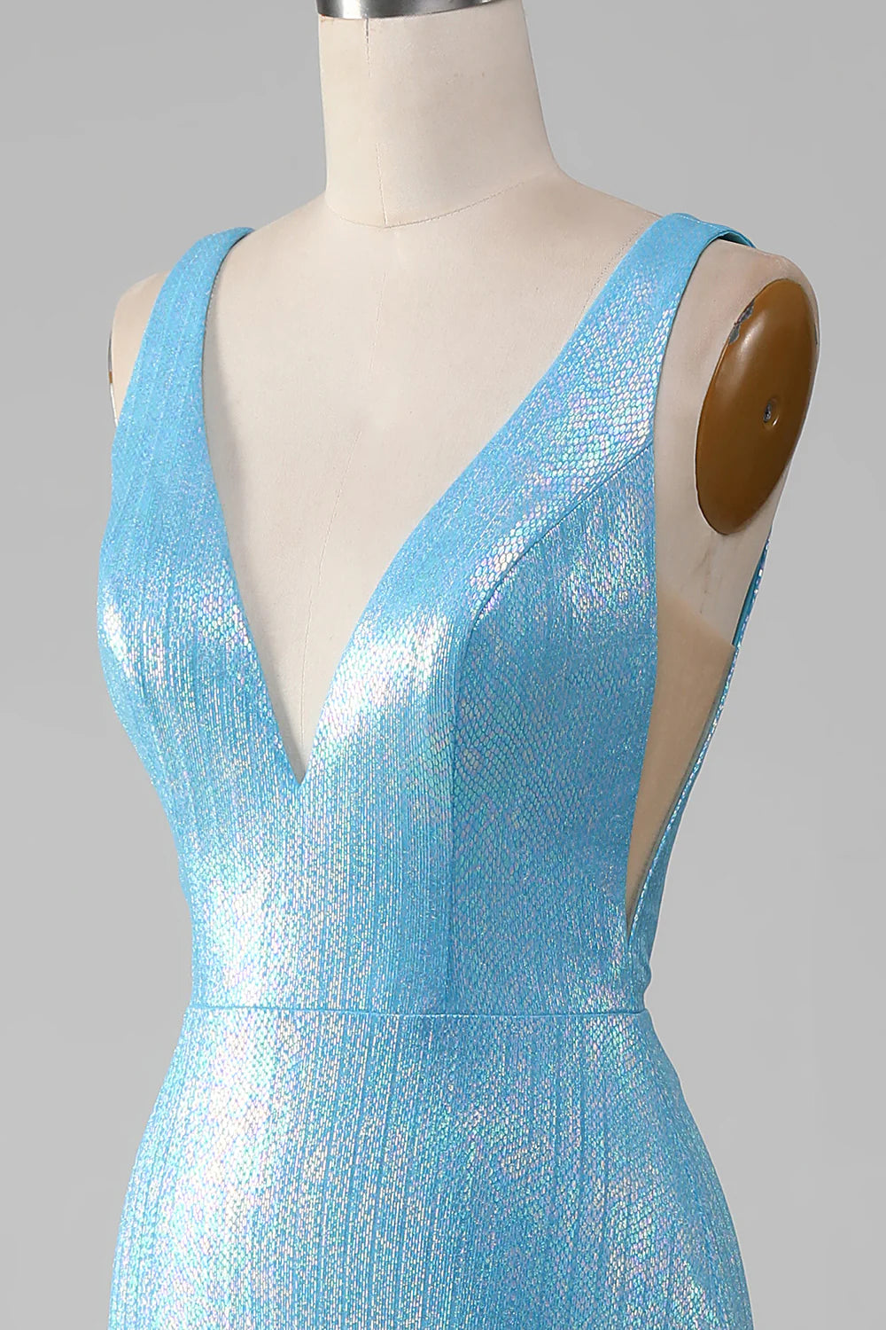 Beaira Glitter Blue V-neck Mermaid Prom Dress